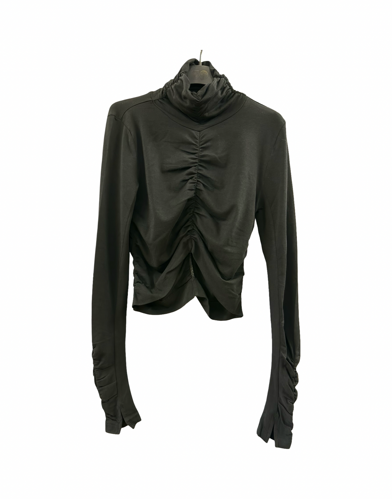 THOM KROM CROP TOP COLLO ALTO DRAPPO NERO