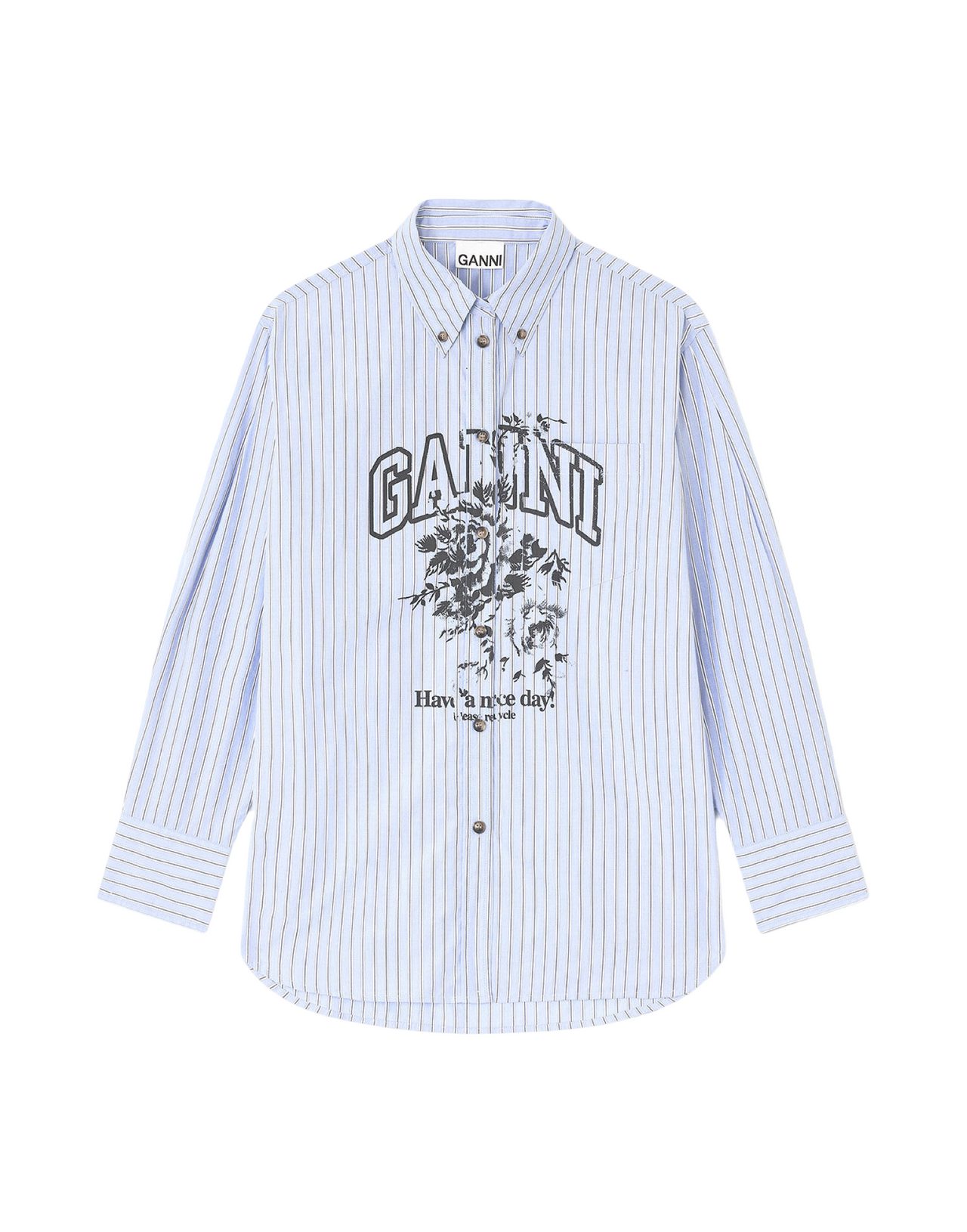 GANNI Stripe Cotton Oversized Shirt
